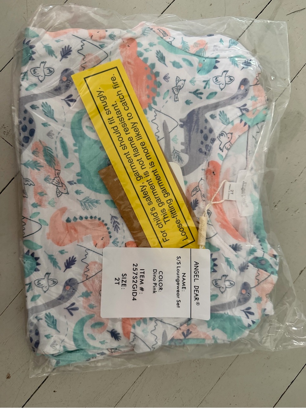 Angel Dear White short sleeve Pajama Set with Mint, Coral & Navy Dino Print